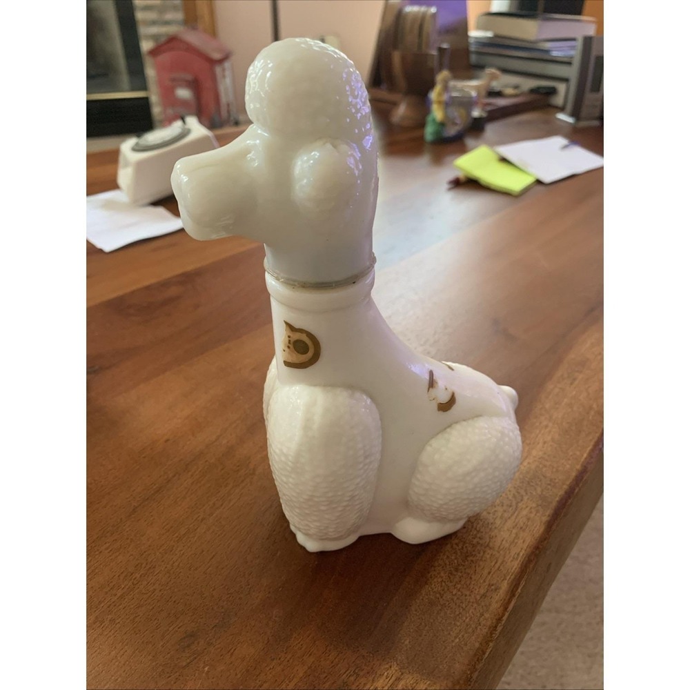 Vintage 1971 White Poodle Dog Wine Decanter 7" Scali Italian Milk Glass